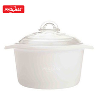 Pyglass – Pot alimentaire en verre blanc sans BPA, design moderne, couvercle transparent, hermétique, compatible four et micro-ondes, grande capacité 4L, pour cuisine, avec logo