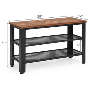 Industrial Shoe Rack Bench with Storage <b>Shelves</b> Metal & Wood Multi-functional Use Sturdy Durable Spaces <b>Rustic</b> Shoes Collection - Product Image 2