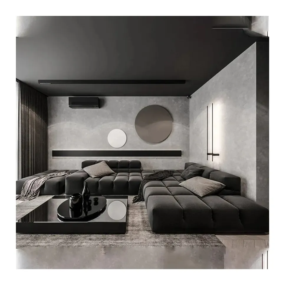 أريكة فيلا إيطالية فاخرة ، كبيرة الحجم ، تصميم مذهل ، قماش مايكروفايبر وحدات ، أثاث غرفة المعيشة