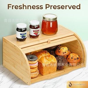 Boîte à pain en bambou Mudebang avec couvercle roulant, design moderne et simple, rangement alimentaire pour comptoir de cuisine, conteneur de cuisson portable en bois - Product Image 2