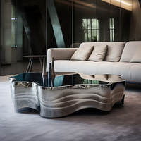 Table basse abstraite moderne en acier inoxydable, sculpture artistique en métal poli miroir, table de luxe pour salon, décoration de meubles