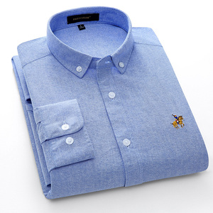 ChenYue camicia da uomo Button-Down taglia europea 100% cotone Oxford a maniche lunghe camicie Casual in tinta unita <span class=keywords><strong>con</strong></span> tessuto ricamato - Product Image 4