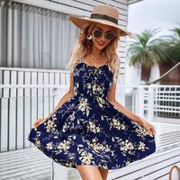 Robe Courte Élégante Sans Manches à Imprimé Floral et Taille Élastique, Style Princesse Vintage Européen et Américain pour l'Été 2026