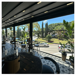 Pérgola Retráctil Bioclimática Ecológica Impermeable con Recubrimiento de Polvo de Aluminio Estilo Exterior Contemporáneo Platin - Product Image 1