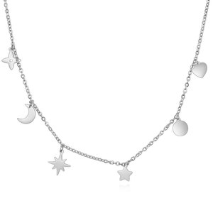 Collar con Colgante de Estrella, Luna y Corazón, Chapado en Oro, Cadena de Acero Inoxidable para Clavícula, Joyería de Moda para Uso Diario - Product Image 3
