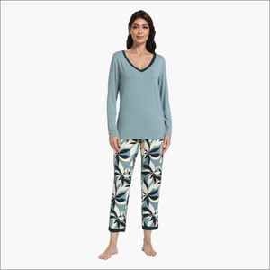 Floral Custom Women's Pajamas Set Bamboo Cotton Modal <b>Knitted</b> Breathable Short Sleeves Loungewear Sleepwear - Product Image 2