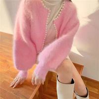Gestricktes Oberteil Lose und faule Laternen ärmel Mantel Nagel perle Pearl Edge Sweater Frühlings-und Herbst-Strickjacke für Frauen