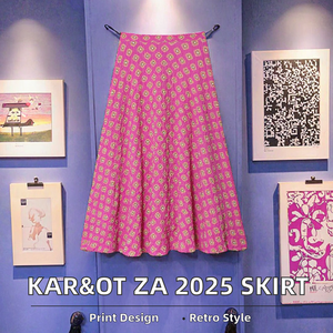 Nouvelle jupe mi-longue vintage à taille empire en tissu floral, fermeture éclair au dos, style décontracté et simple, mode féminine automne 2025 - Product Image 2