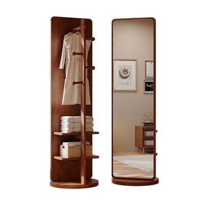 Miroir sur pied pleine longueur de style antique, mobile et rotatif, avec support <span class=keywords><strong>en</strong></span> verre flotté HD écologique et penderie intégrée pour la maison - Product Image 5