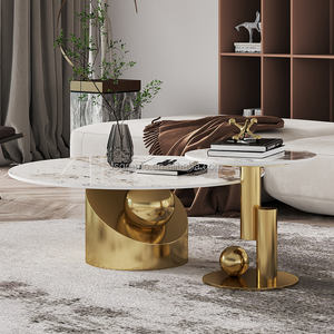 Juego de <span class=keywords><strong>Mesa</strong></span> de <span class=keywords><strong>Centro</strong></span> <span class=keywords><strong>Extensible</strong></span> de Lujo Moderno con Estructura de Acero Inoxidable, 2 Mesas Redondas Centrales <span class=keywords><strong>y</strong></span> <span class=keywords><strong>Mesa</strong></span> Auxiliar, Muebles de Interior - Product Image 6