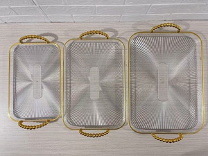 Bandeja de Servir de Plástico Biodegradable de Estilo Nórdico, Diseño Rectangular de Lujo para Platos, 3 Piezas, Dorada, Venta al por Mayor - Product Image 5