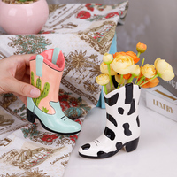 Redeco haute qualité créatif moderne séché fleur Vase peint Cowboy botte Vase en céramique botte Vase pour cadeaux décoration de la maison