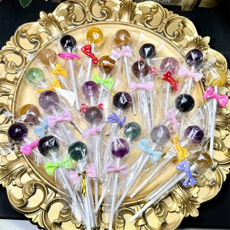 wholesale crystals craft crystal sphere mini candy fluorite sweet lollypop for sale