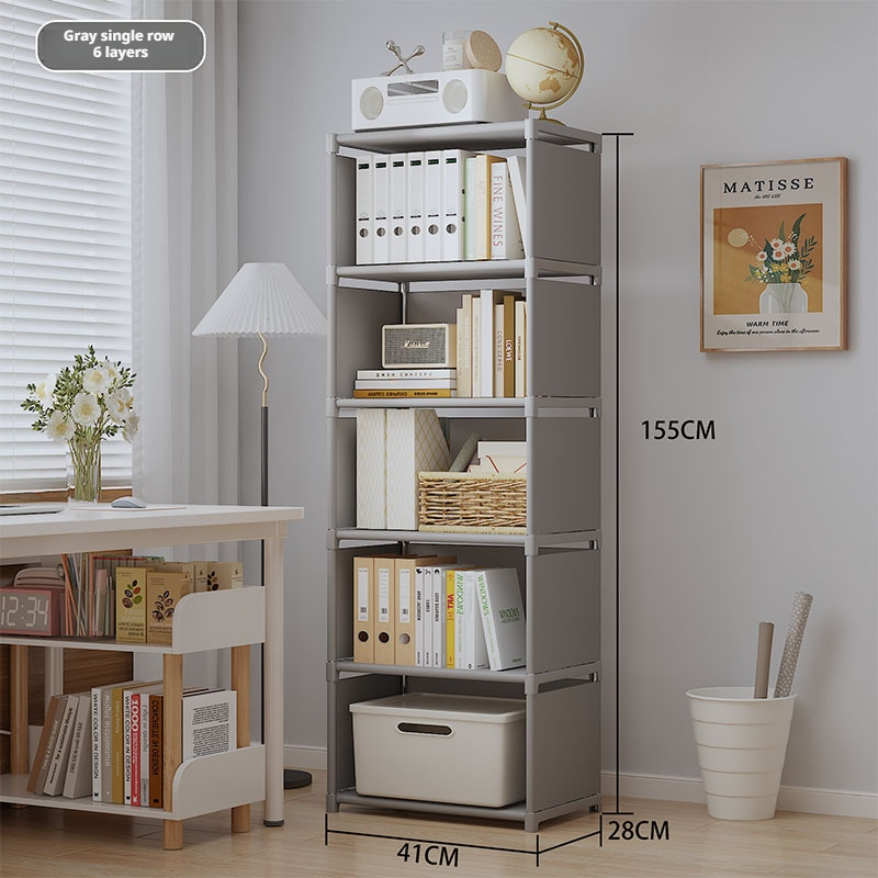 41*28*155cm - Simple rangée / Gris / 6 niveaux sans rideaux