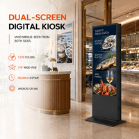 Kiosco de pie para interiores 24/7 con doble pantalla 4K de 32-65 pulgadas, cristal templado de 4 mm, táctil PCAP, ángulo de visión amplio de 178°, Windows I3 I5 I7, móvil