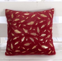 Décor à la maison tissé plante motif jeter taie d'oreiller 17x17 pouces Super doux peluche fourrure feuille d'or lavable