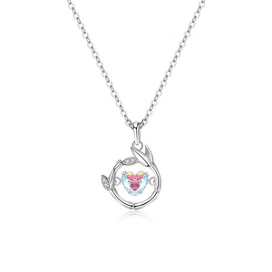 Collier en argent Sterling S925 avec cœur irisé pour femmes, chaîne de clavicule légère et luxueuse, cadeau, bijoux en argent - Product Image 1