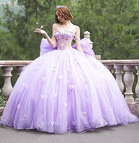 Custom Made 2025 Ball Gown Plus Size Sweet 15/16 Dresses Butterfly  Spaghetti Straps Puffy Lilac Quinceanera Dresses with Big Bow| Alibaba.com