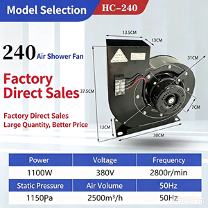 พัดลมดูดอากาศแบบแรงเหวี่ยง High-Flow 1.1kw 240 สีดำ ช่องลมเข้าเดียว สำหรับระบบ Air Shower  ระบบระบายอากาศ AC 380V ODM - Product Image 2