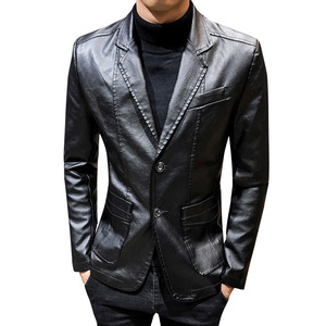 Nuova giacca autunnale in finta pelle sintetica giacca da uomo coreana alla moda Slim Fit rosso nero alla moda giacca da uomo - Product Image 1