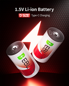 EBL có thể sạc lại <span class=keywords><strong>D</strong></span> Pin 4 gói <span class=keywords><strong>lithium</strong></span> với 7500mwh 1.5V 2 USB-C phí cáp lý tưởng cho Flameless nến và đèn pin - Product Image 2