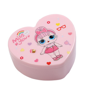 Cute Childrens Doll Jewelry Heart Shaped <b>Makeup</b> <b>Box</b> Double Layer Storage For Hair Accessories Toys And Miscellaneous Items - Product Image 4