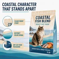 Pochette à bec verseur pour aliments pour chats, en PET, à fond plat, à soufflets latéraux, avec fermeture éclair coulissante refermable, de qualité alimentaire, grande capacité, emballage personnalisable, thermosoudable