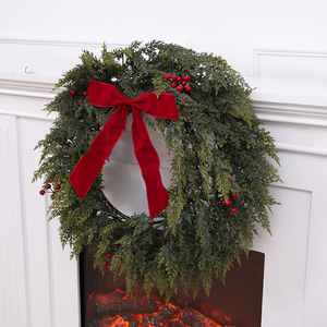 Handmade Artificial Cypress Leaf Christmas Wreath with Bowknot, Soft & Collapsible Fireplace Decoration for Christmas - Product Image 2
