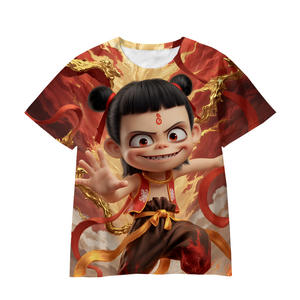 220g tejido <span class=keywords><strong>COS</strong></span> divertida camiseta 3D impreso Nezha Devil Child Spirit Beads nueva película dibujos animados manga corta ajuste suelto 100% poliéster - Product Image 6