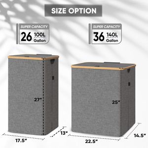 Suministro <span class=keywords><strong>de</strong></span> fábrica, cesto <span class=keywords><strong>de</strong></span> ropa sucia <span class=keywords><strong>de</strong></span> 110/140L con tapa, organizador alto <span class=keywords><strong>de</strong></span> papelera con asas <span class=keywords><strong>de</strong></span> bambú, cestas <span class=keywords><strong>de</strong></span> ropa sucia grandes - Product Image 3