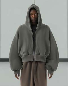 Yingling Hombres Baggy Zip Hoodie 3D Bordado Imprimir Peso Pesado 400GSM 500GSM Poliéster/Algodón Recortado Invierno Zip up Hoodie - Product Image 1