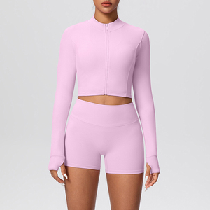 Ensemble de shorts de yoga taille haute <span class=keywords><strong>pour</strong></span> femmes PASUXI, veste zippée, <span class=keywords><strong>tenue</strong></span> de sport <span class=keywords><strong>pour</strong></span> la course à pied, la remise en forme, le sport, la salle de sport - Product Image 6