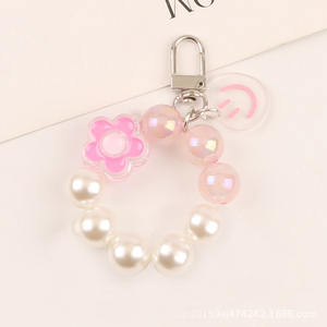 Nouveau visage fleur perle chaîne voiture porte-clés pendentif frais coloré Smiley accessoires étui pour écouteurs décoration - Product Image 6