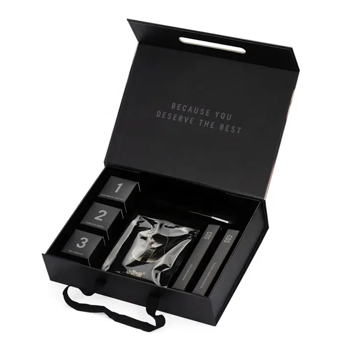 Customization scatola cosmetica magnetica di lusso stampa scatole pieghevoli in cartone nero confezione regalo scatole per uomo