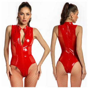 Bodys en Latex de Grande Taille Combinaisons Sexy en Faux <span class=keywords><strong>Cuir</strong></span> Catwoman Costume Vinyle Col Roulé Justaucorps PVC Lingerie <span class=keywords><strong>Combishort</strong></span> Catsuit - Product Image 3