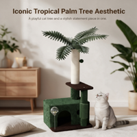 Arbre à chat tropical moderne en forme de palmier - Tour à chat multi-niveaux tout-en-un avec poteau à gratter en sisal de qualité supérieure et brosse auto-nettoyante intégrée