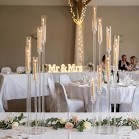Support de bougie en cristal en gros, candélabre en acrylique sans flamme, écologique, centre de table pour mariages et fêtes d'anniversaire
