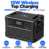 Station d'alimentation portable 1500W, batterie LiFePO4, générateur solaire, onde sinusoïdale pure, charge sans fil PD65W pour le camping, la maison, le camping-car