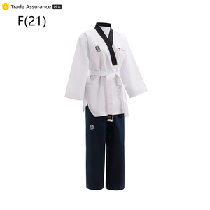 Uniforme Profesional de Taekwondo Poomsae Estilo WTF para <span class=keywords><strong>Mujer</strong></span> con Pantalón Azul Marino, Logo Personalizado y <span class=keywords><strong>Dobok</strong></span> para Competición y Entrenamiento - Product Image 1