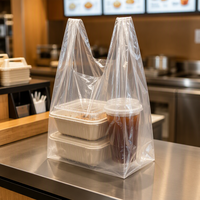 Sacs en plastique jetables transparents pour la livraison de repas en gros avec poignée découpée pour restaurants et cafés