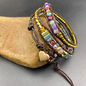 Boheemse Paarse Zee Sediment Jasper Kralen Armband 3 Strengen Lederen Wrap Armband Crystal Spirituele Genezing Armband Voor Vrouwen - Product Image 4