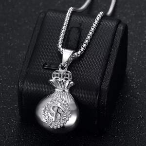Colares de Joias de Moda Hip Hop Unissex com Pingente Bolsa de Dinheiro USD Cravejado com Zircônias, em Aço Inoxidável à Prova d'Água e Não Manchável, Atacado - Product Image 3