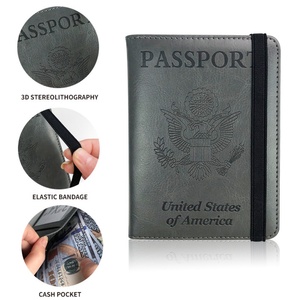 Custom PU Leather <b>RFID</b> <b>Blocking</b> Travel Passport Cover Embossed Logo Printing Card <b>Wallet</b> Passport Jolder - Product Image 4