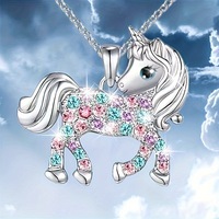 Colliers pendentifs en alliage de haute qualité, provenant directement de l'usine, nouvelle mode, Europe et Amérique, mignons, colorés, poney, licorne, unisexe, plaqués argent