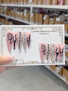 <span class=keywords><strong>Uñas</strong></span> postizas largas de ABS <span class=keywords><strong>verde</strong></span> neón hechas a mano con estampado de serpiente y lazo, 10 unidades, cobertura completa, puntas de <span class=keywords><strong>uñas</strong></span> pre-diseñadas, venta al por mayor, Y2K - Product Image 2