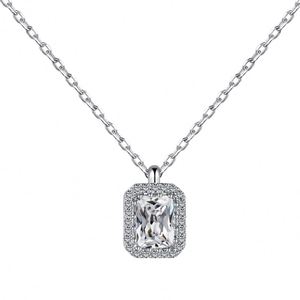 Dylam Stylish 925 Sterling <b>Silver</b> Rhodium Plated Link Chain Rectangle 1ct 5A Cubic Zirconia Pendant Necklace for Women <b>Dress</b> up - Product Image 1