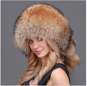 Sombrero de Coyote soviético de piel de <span class=keywords><strong>Ushanka</strong></span> ruso cálido de nieve de mapache Natural hecho a mano para mujer y Niña - Product Image 3