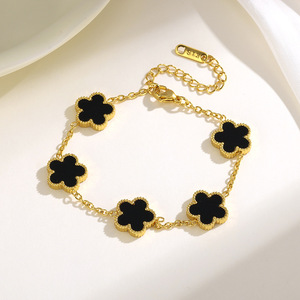 Bracelet Trèfle Double Face 13 mm pour Femme, Plaqué Or 18 carats, Acier Inoxydable, Ne Ternit Pas, Style Polyvalent, Bestseller Transfrontalier - Product Image 3