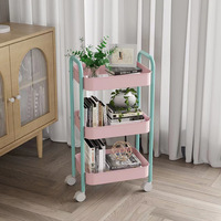 Petit étagère de rangement rotative portable à 3 niveaux en acier au carbone, sur roulettes, style moderne et minimaliste pour chambre à coucher