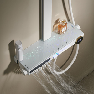 Brass Shower Head Set với nhiệt độ tĩnh nhiệt hiển thị kỹ thuật số sử dụng nhà athmosphere ánh sáng Gun grey Piano Key tap - Product Image 4